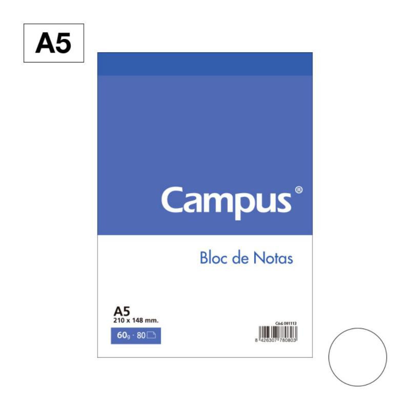 Bloc Notas Microperforado Campus A5 60g 80h Liso