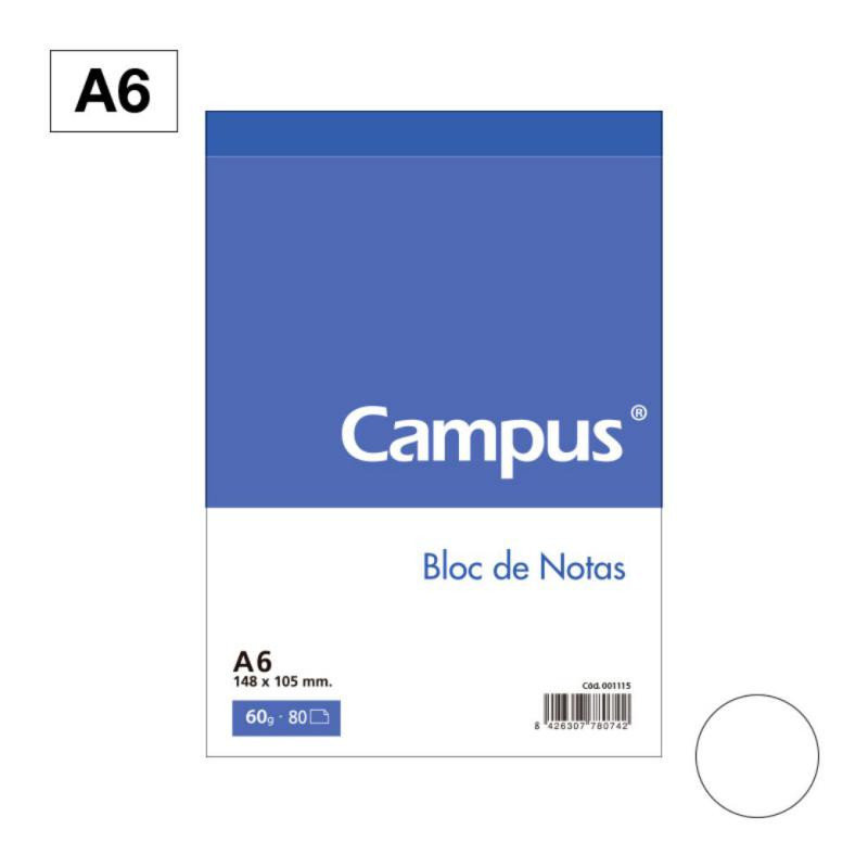 Bloc Notas Microperforado Campus A6 60g 80h Liso